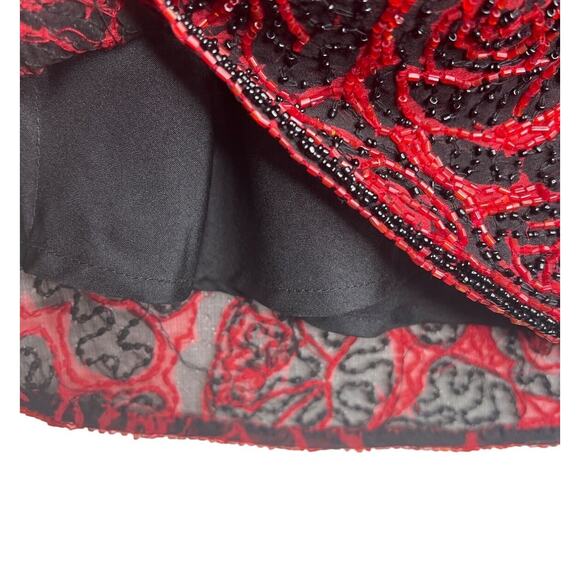 Vintage Paradise NY Size Medium Silk Beaded Formal Top Drape Neck Red Roses - Picture 10 of 10